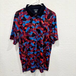 Good Good Golf Shirt Men’s Medium Camouflage Camo Polo Performance Red Blue Golf